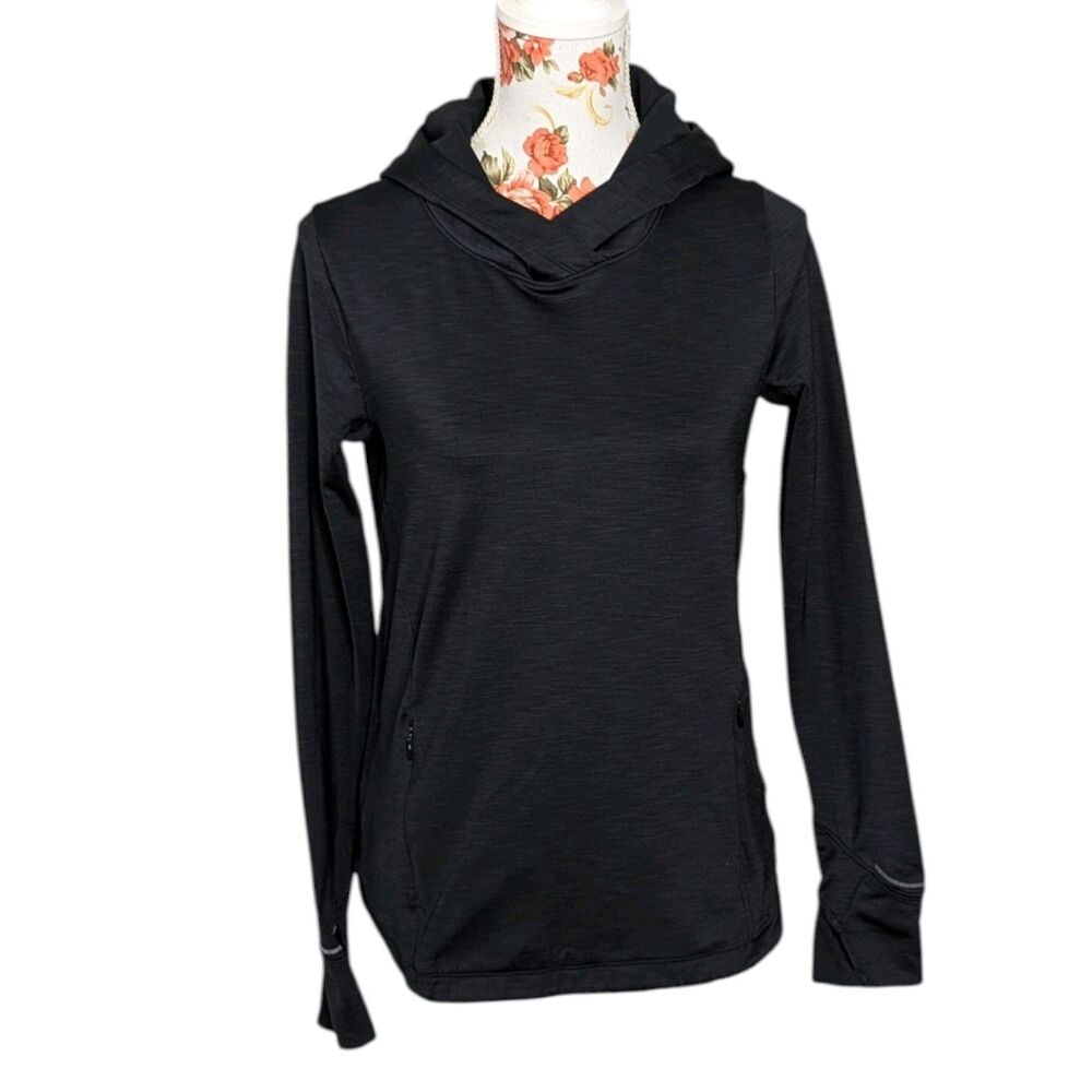 Athleta Sz S Women's Vented Running Hoodie Zipper Pockets Thumbholes Black Tunic
